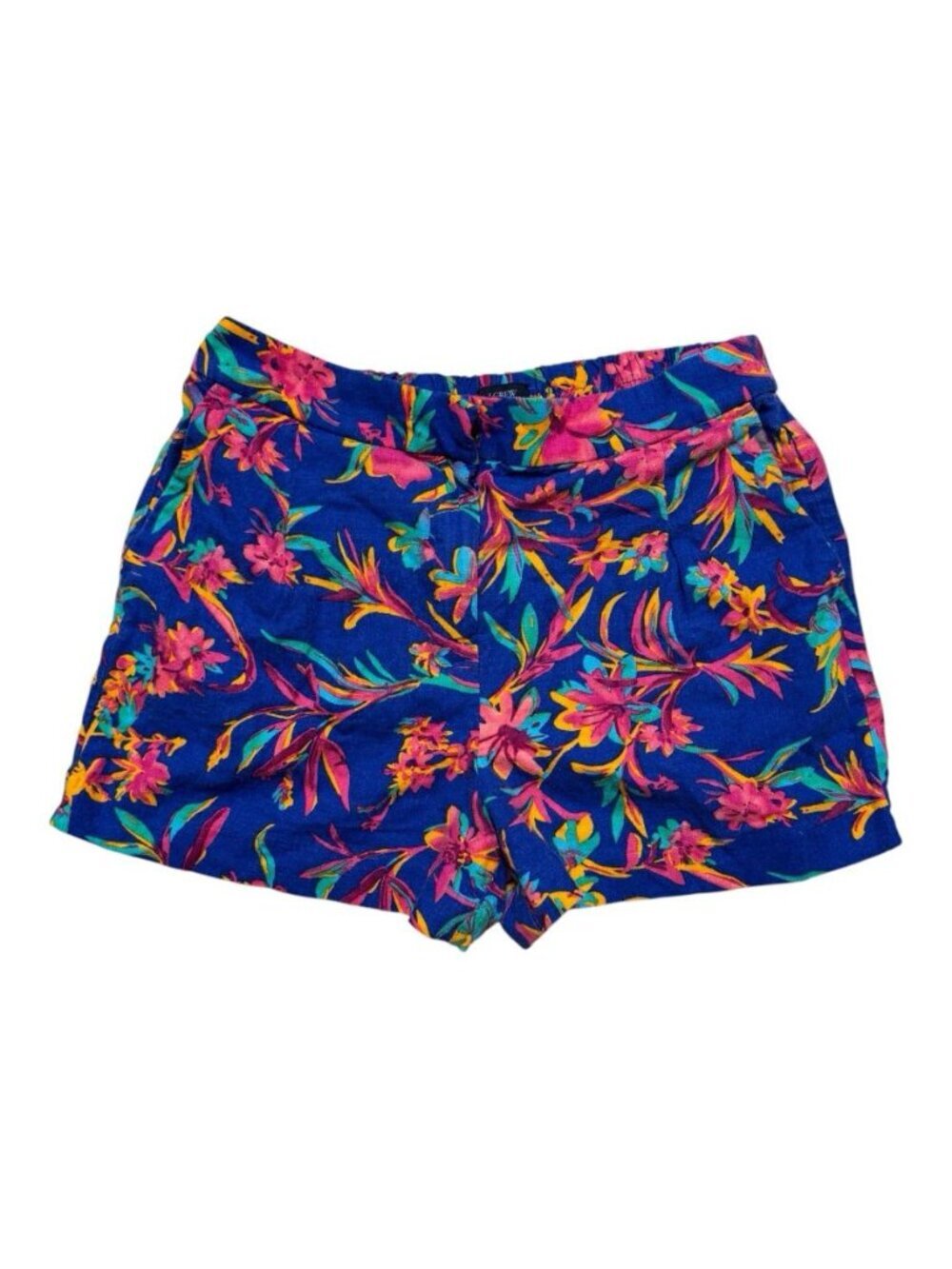 J.Crew Linen Blend Floral Shorts Blue Pink Elastic Waist Women’s Size 8